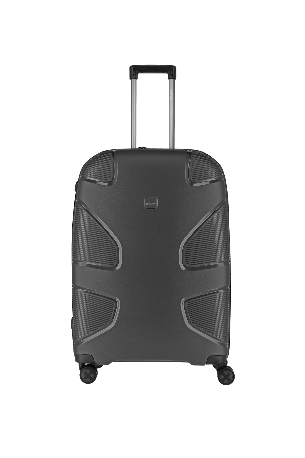 Hochwertiger schwarzer Rollkoffer mit Teleskopgriff für Reisen Schwarzer Rollkoffer mit modernem Design und Teleskopgriff auf schwarzem Hintergrund