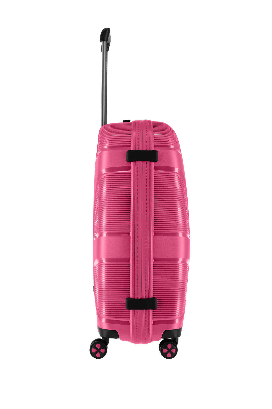 Hochwertiger pinker Hartschalenkoffer mit Rollen und ausziehbarem Griff Ein pinker Hartschalenkoffer mit ausziehbarem Griff und Rollen, ideal für Reisen