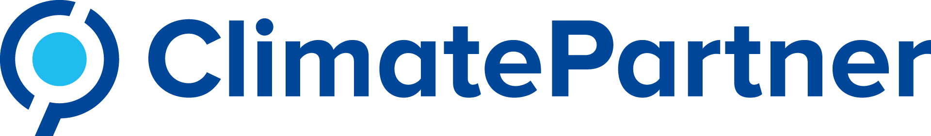ClimatePartner Logo Logo von ClimatePartner mit blauem Schriftzug und Symbol