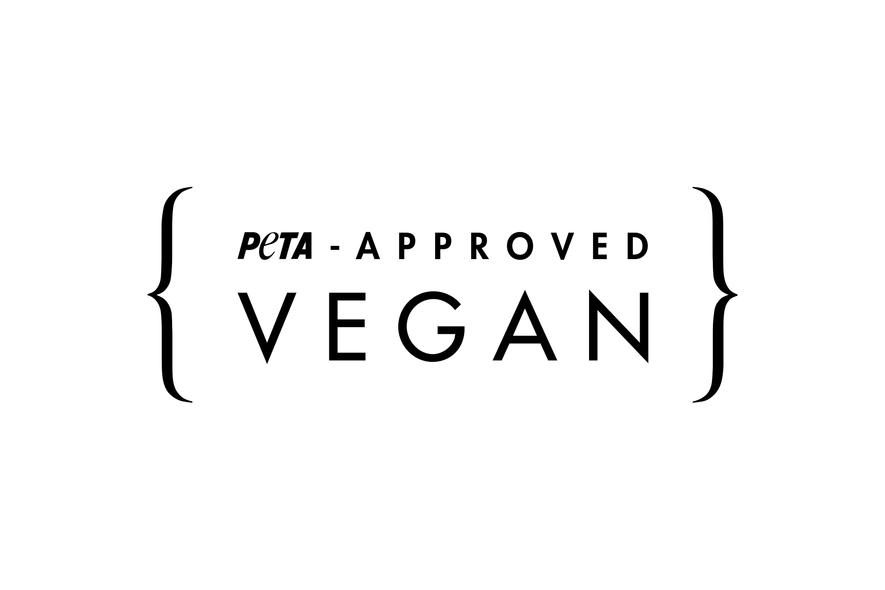 PETA-Zertifiziertes veganes Logo PETA-Zertifiziertes Logo für vegane Produkte, schwarz-weiß gestaltet.